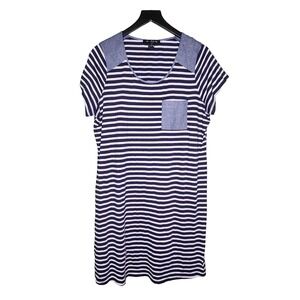 Elie‎ McCarthy T-Shirt Dress 1X Blue White Stripe Scoop Neck Cap Sleeve Summer